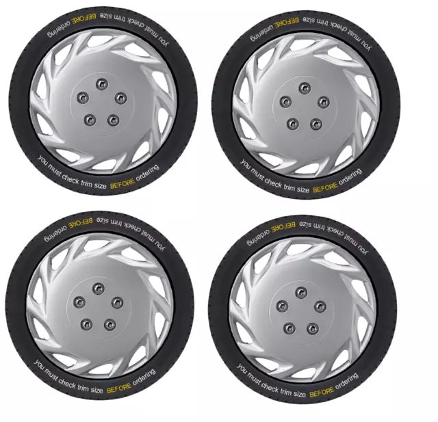14" Inch Silver Universal Car Wheel Trims / Covers/  Hub Caps Set Of 4