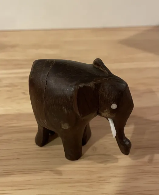 Vintage Hand Carved Wooden Elephant Figurine