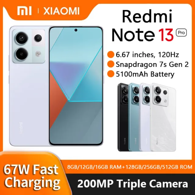 Xiaomi Redmi Note 13 Pro 5G 512GB 16GB RAM Gsm Unlocked Phone Qualcomm  SM7435-AB Snapdragon 7s Gen 2 200MP Display 6.67-inch Chipset Qualcomm  SM7435-AB Snapdragon 7s Gen 2 Front Camera 16MP Rear