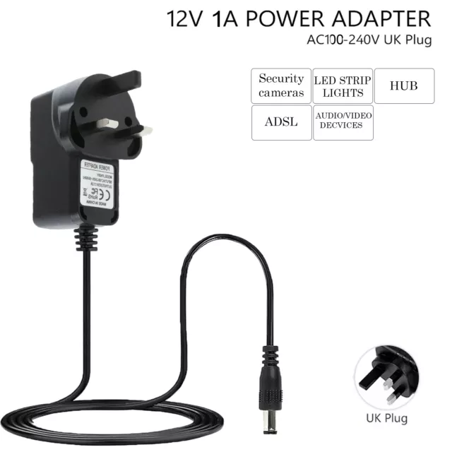 12V 1A AC/DC UK Power Supply Adapter Safety Charger For LED Strip CCTV Camera