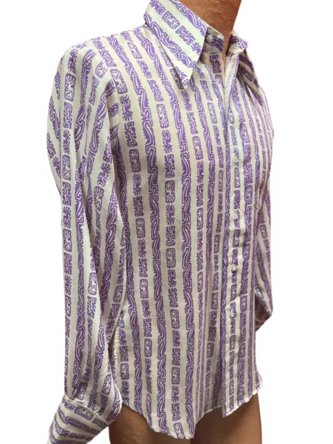 NOS Sz 20 14 1/2  Vtg 70s Purple Rayon Atomic Shirt 417 Van Heusen Full Sleeve 3