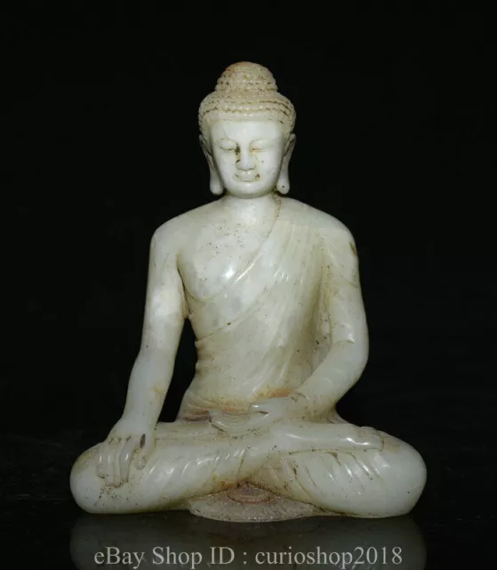 6.2 " Old Chinese White Jade Carved Buddhism Shakyamuni Sakyamuni Buddha Statue