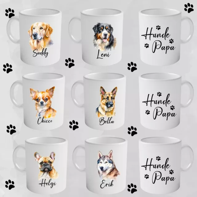 Tasse Hund Personalisiert Name Hunde Papa Geschenk Kaffeetasse viele Hunderassen