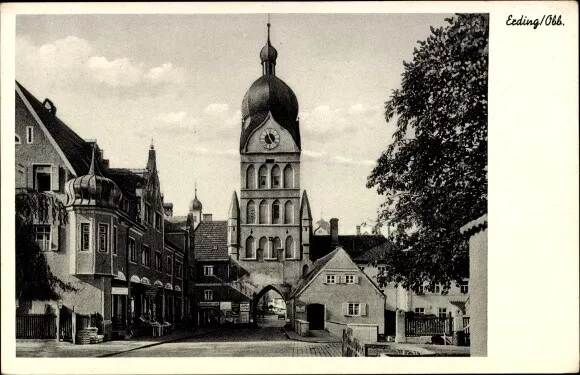 Ak Erding in Oberbayern, Straßenpartie mit Stadttor, Turm, Geschäfte - 10797104