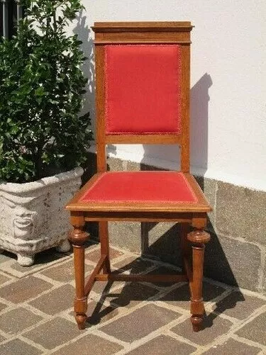 Antigua Silla de Madera Nuez Con Revestimiento Rojo Época Liberty Comienza Siglo