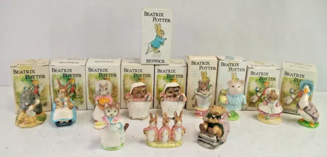 x12 Beswick Beatrix Potter Figurines, Puddleduck, Tiggy-Winkle, Boxed #232