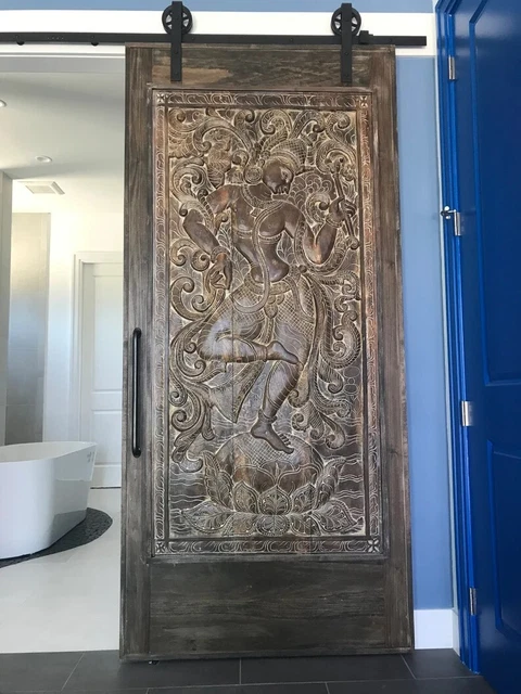 Dancing Krishna Barn Door, Krisna Kaliya India Art, Colorful Barndoor, Reclaimed 8