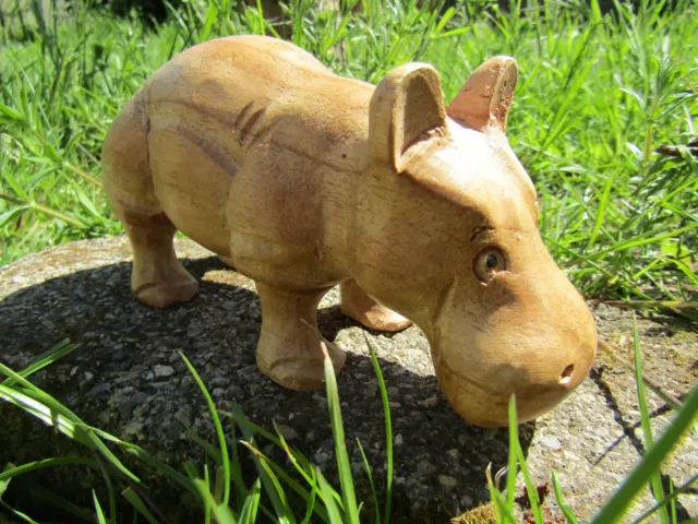 Fair Trade Hand Carved Made Wooden Wild Hippo Hippopotamus Ornament Statue