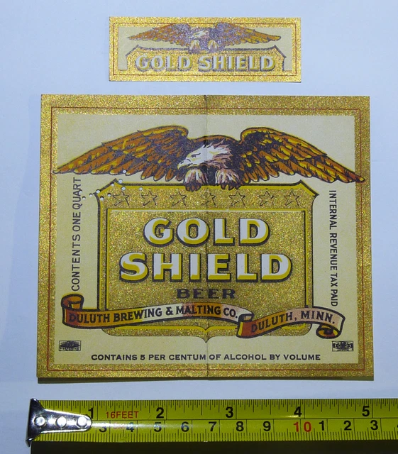1940's Gold Shield Beer 32 oz label 5% - Duluth, MN