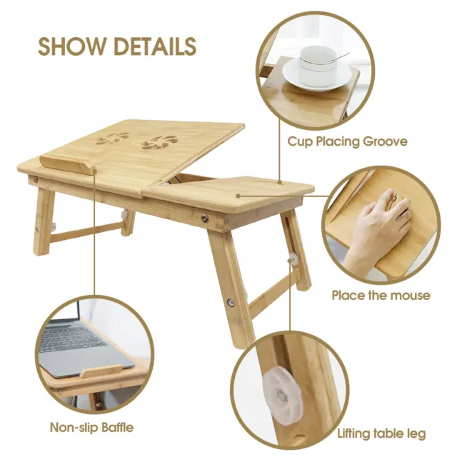 Bamboo Laptop Stand Desk Lap Bed Tray Table Computer Portable Foldable Home