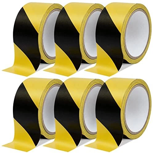 Hazard Safety Warning Stripe Tape 6 Pack, 2 Inch X 36 Yards Black & Yellow Cauti