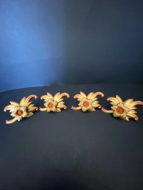 Vintage Metal Flower Curtain Tie Back Push Pin Tacks Set Of 4