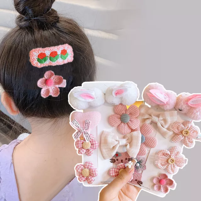 9Pcs/set Plush Double Rabbit Hair Clips Flowers Hairpin Barrettes Hair Access Sp