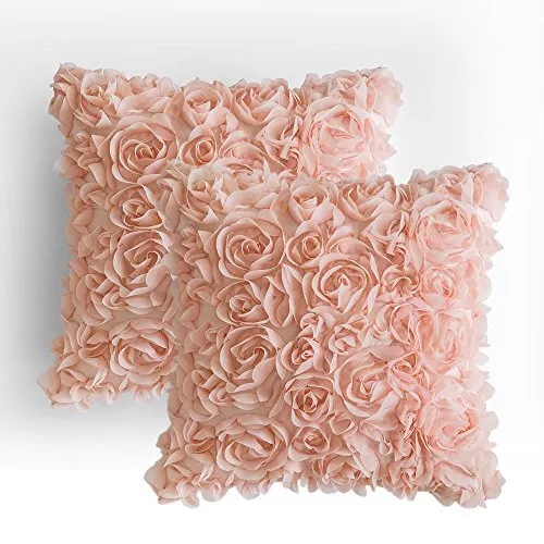 MIULEE Pack of 2 3D Decorative Spring Romantic Stereo Chiffon Rose Flower Pillow