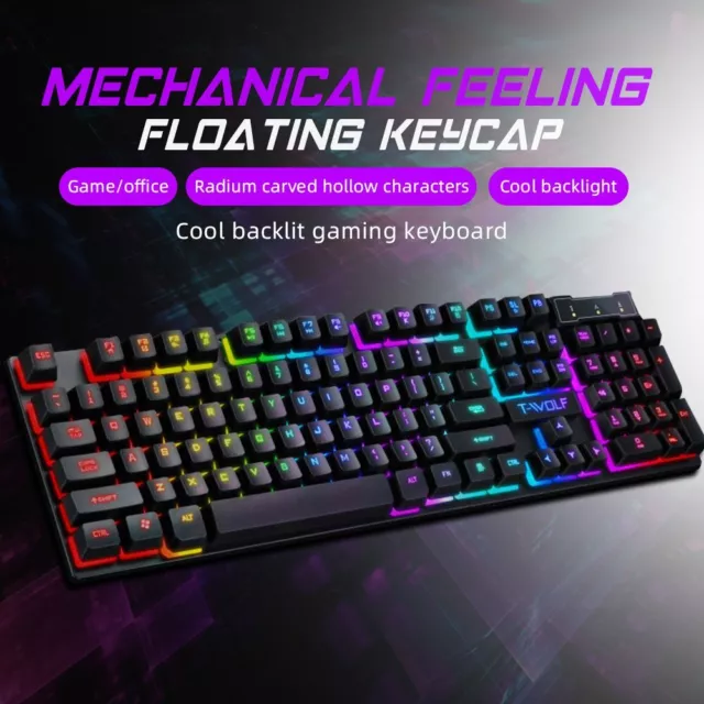 USB Wired Gaming Mechanical Feeling Keyboard Rainbow RGB Backlit LED 104 Keys AU