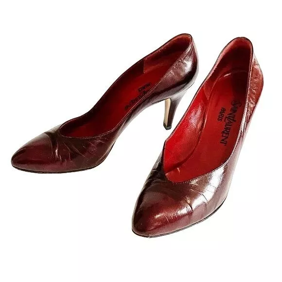 Vintage Yves Saint Laurent bordo leather pumps, size 7M