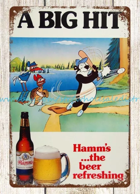 Hamms Beer a big hit bear baseball metal tin sign decorative indoor wall decor