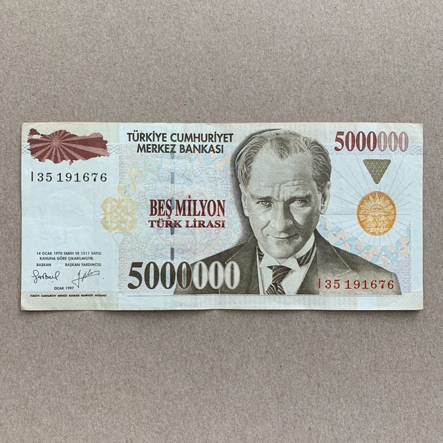 TURKEY 5 MILLION Banknote Turkish Currency Mustafa Kemal Ataturk