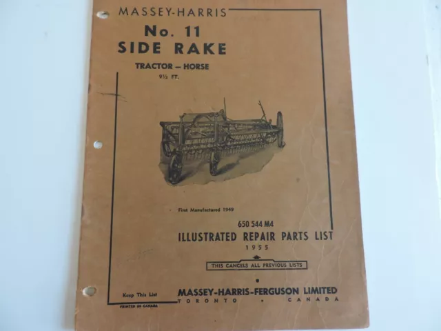Massey-Harris Repair Parts List  No.11 Side Rake Tractor- Horse