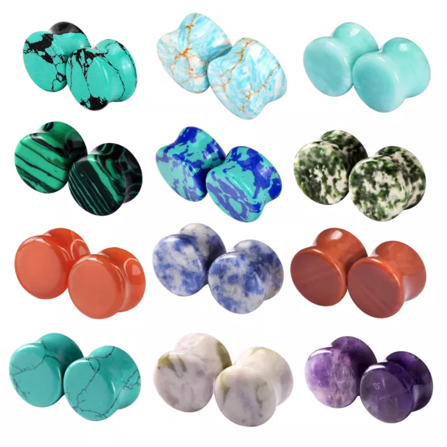 Pair Natural Stone Ear Saddle Plug Ear Gauges Tunnels Piercing Expander 2g-5/8"