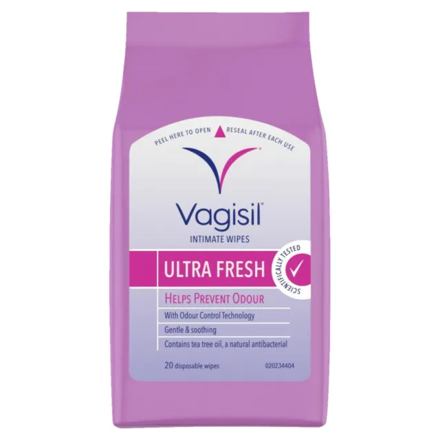 Vagisil Ultra Fresh Intimate Disposable Wipes 20pk Helps Prevent Odour