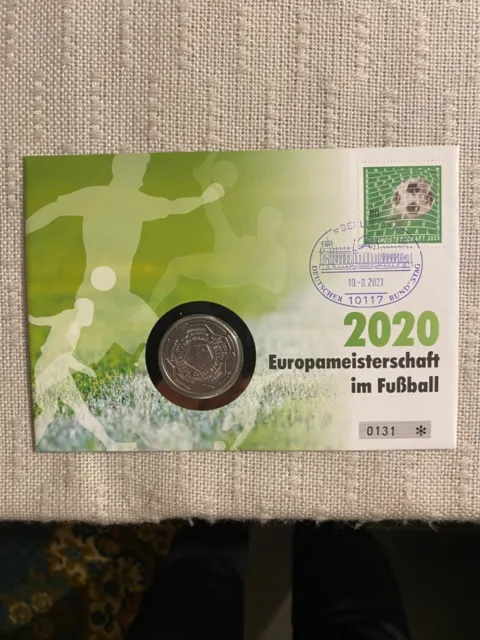 Erstausgabebrief mit 20,00 Euro Münze sowie der 80 Cent  Briefmarke der EM 2020