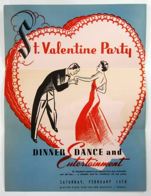 Vintage Santa Monica CA Del Mar Club Valentine Dinner Dance Invite Formal 1940s 2