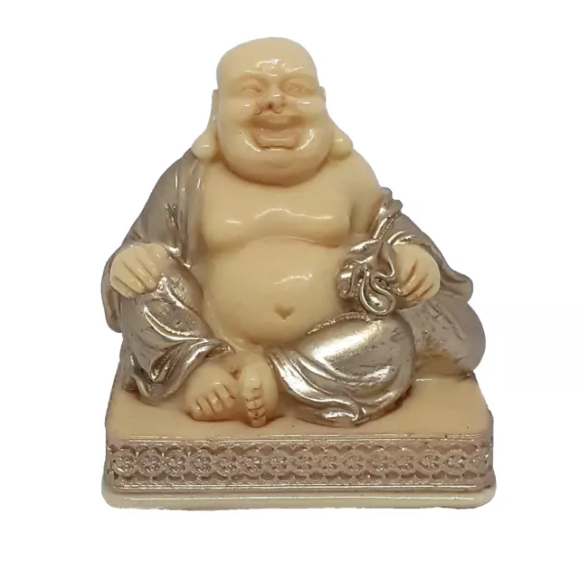 Small Laughing Buddha Resin Ornament Gold Colour 6.5 cm High Oriental Meditation