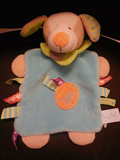 doudou d'amour plat chien bleu étiquettes Zétik'T BABY NAT