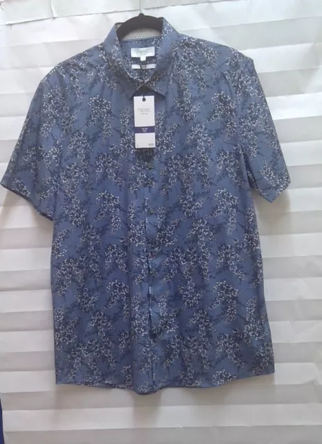 BNWT NEXT men's blue floral shirt UK L - CG L40