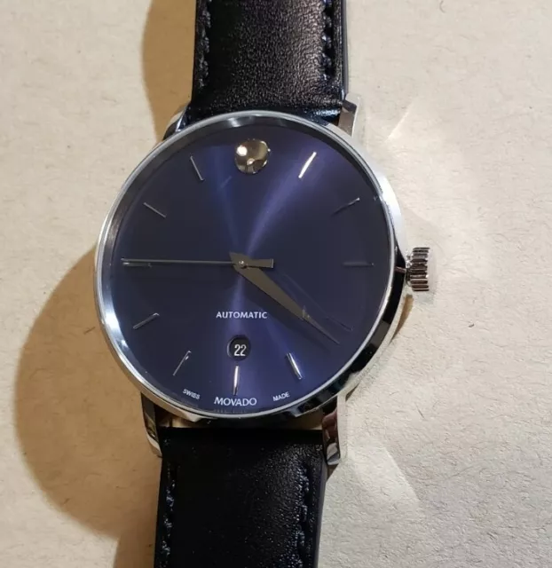 Movado Museum Classic Automatic Watch With 40Mm Navy Face & Black Leather Band