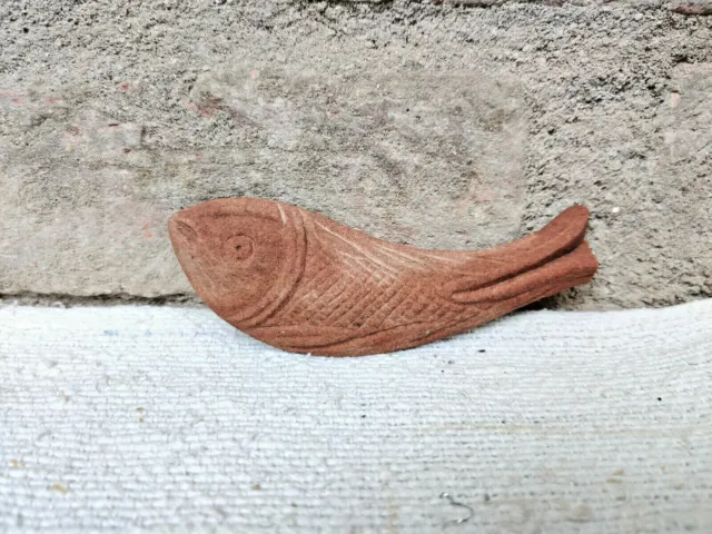 Vintage Primitive Handmade & Carved Fish Shape Red Stone Scrubber Cleaner STO77