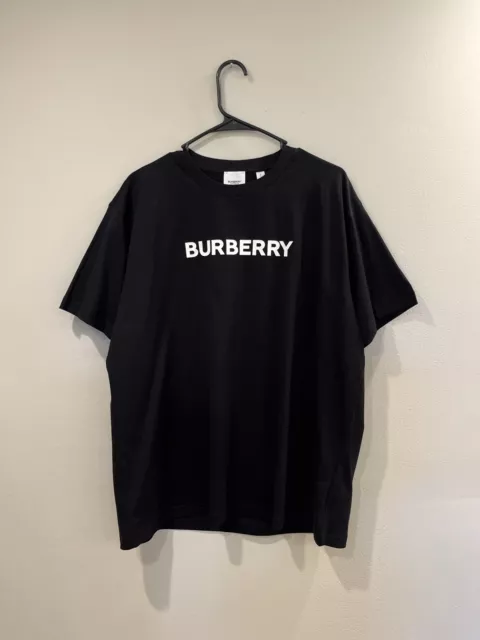 BURBERRY Black Tee Logo Medium T Shirt M Cotton