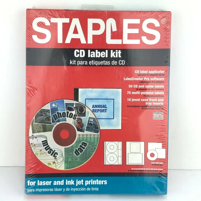 New Staples CD Compact Disc Blank Label Kit Laser and Ink Jet Printer 32956