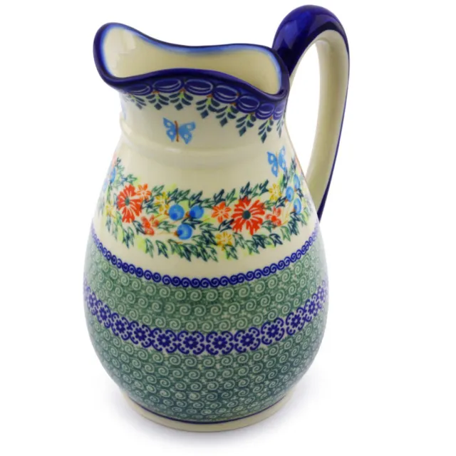 Polish Pottery Pitcher 6 cups Ring Of Flowers UNIKAT