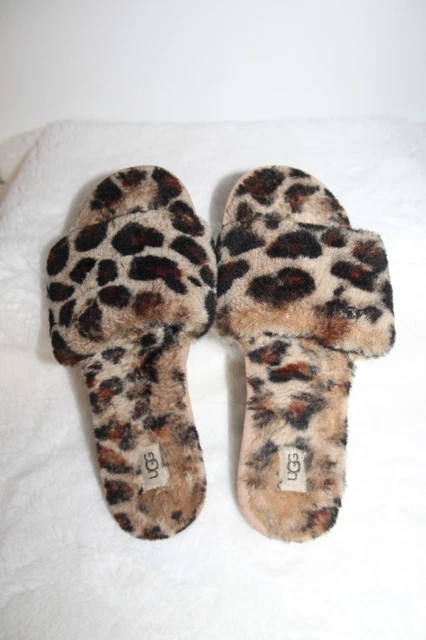 UGG Cozette Curly Spotty Slide Leopard Fluffy Sheepskin SZ 8