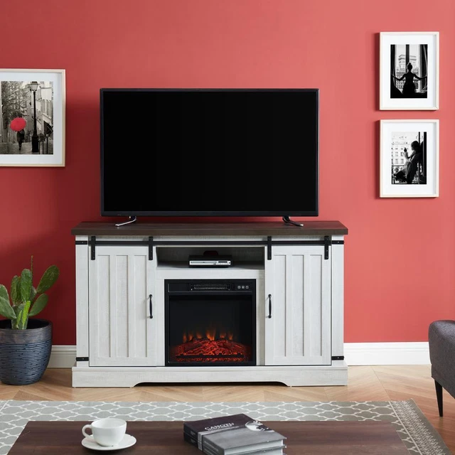EDYO LIVING Freestanding Electric Fireplaces 54" W/ Sliding Barn Wooden Gray