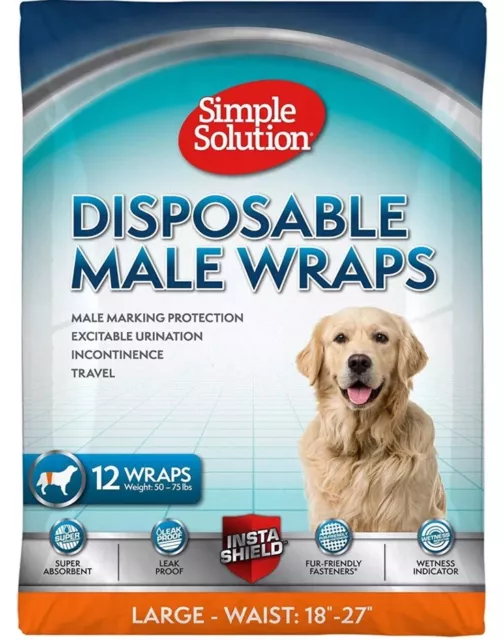 Simple Solution - 12x Disposable Male Wrap Dog Nappy ~ Size Large ~ 18-27” Waist