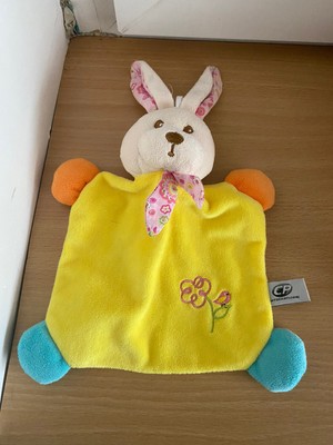 Catimini Doudou plat lapin blanc fleurs rose jaune bleu double face CATIMINI Lapin Clas 