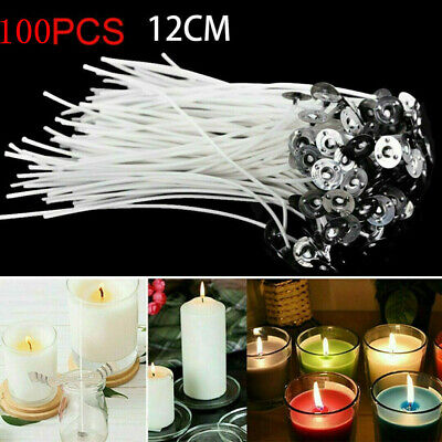 100pcs 10 centimetri stoppini candela di cera cotone con sostenitori in metallo 