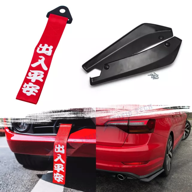 Set Racing Rocker Canard Splitter Diffuser+Towing Strap For VW Jetta Passat Golf