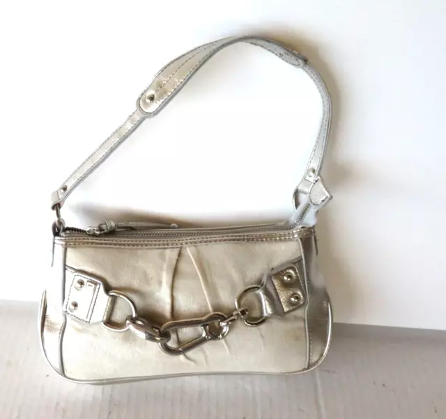 Merona Silver Leather Canvas Clutch Handbag Shoulder Bag Wallet Wristlet NWT