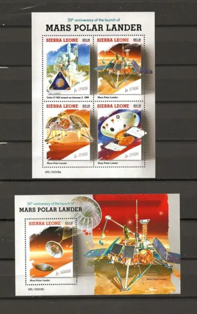 Sierra Leone 2019, Raumfahrt (Mars Landung) , Kleinbogen +  Block, postfrisch