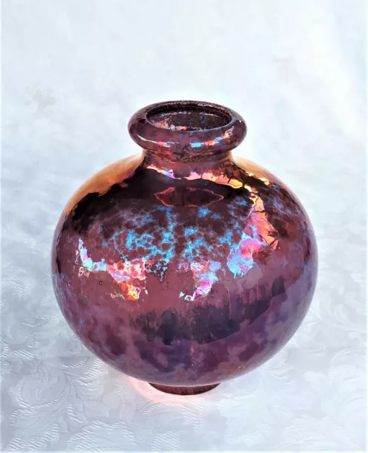 Beautiful Monteco Australian Studio Pottery Purple Lustre Finish Spherical Vase 3