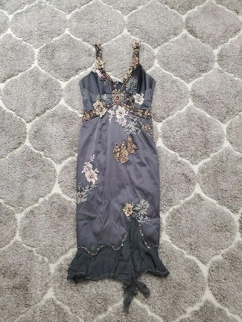 JULIAN JOYCE MADE by Mandalay Cocktail Dress Embellished Gray Satin 6  $95.00 - PicClick