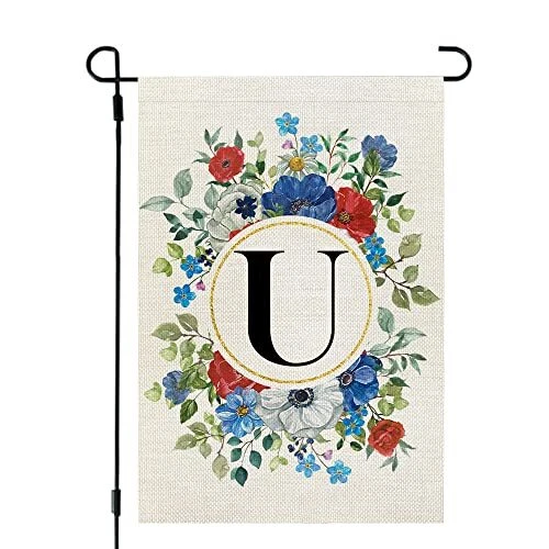 4th of July Monogram Letter U Patriotic Garden Flag Floral 12x18 Inch Double