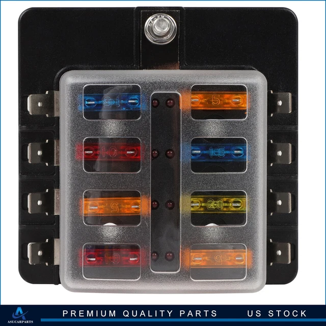 ?8-Way Blade Fuse Box Block Holder With LED Indicator For Car Marine Boat 32V