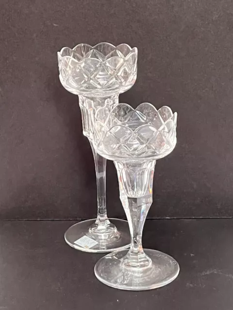 Set of 2 Vintage MIKASA SLOVENIA Crystal Flower Shape Candlestick Holders, Gift