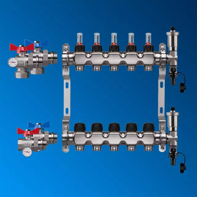 Heizkreisverteiler Premium Edelstahl Durchflußanzeiger Fußbodenheizung Set