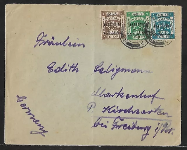 Palestine To Germany Postage Due Ovpt Stamps On Cover 1922